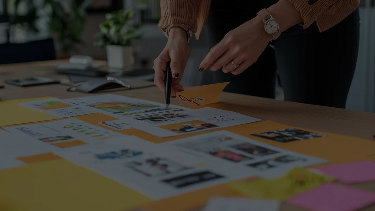 看板のデザイン案を作成する様子。お客様の想いを形にする提案力に自信があります。